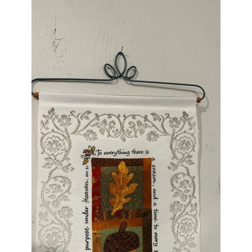 Autumn Lace Wall Hanging Ecclesiastes 3:1 Scripture Fall Decor with Wire Hanger